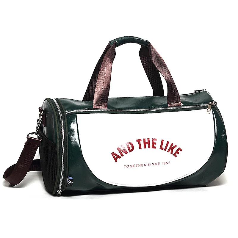 Black leather PU sports bag men's fitness sports bag fitness handbag ladies fitness yoga travel bag duffel bag - Цвет: White green