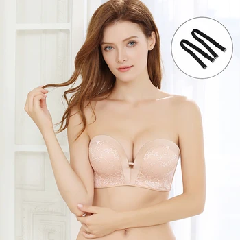 

New Lingerie Backless Brassiere Strapless Comfort Underwear Ab Cup Intimates Sexy Women Invisible Bras Push Up Seamless Lace Bra