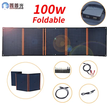 

Foldable Solar Panel 100W 18V DC 5V USB Output for outdoor travel Camping Car Boat 12v Battery Charger with Portable Solar Bag