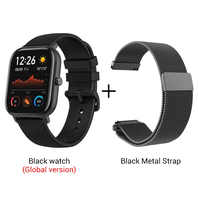 Black n Metal strap СМАРТ-ЧАСЫ XIAOMI HUAMI AMAZFIT GTS- Выглядит как часы Apple - Цвет: Black n Metal strap