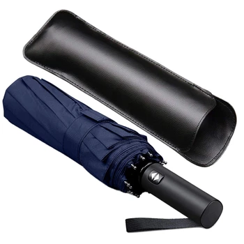 

12 Ribs Windproof Travel Umbrella With Teflon Canopy, Lengthened Handle With Auto Open Close Button, Compact Protection From Rai