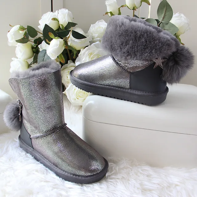 Fashion Mid Calf Snow Boots 2022 Shoes Women Real Wool Winter Warm Boots Genuine Sheepskin Natural Fur Non-Slip Women Boots 4