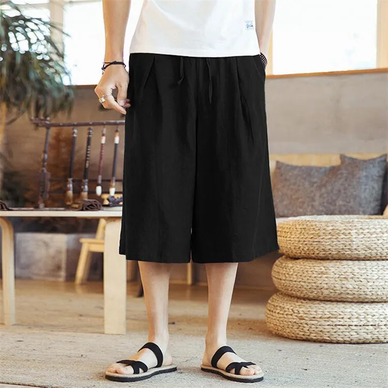 Men's wide leg Crotch Harem Pants 5XL 6xl 7xl Summer cotton linen Trousers Plus Size Male streetwear Pants black white gray red wide leg pants