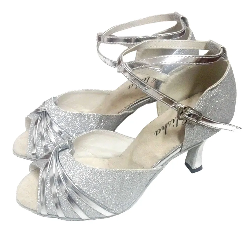 Lady Girl Silver Latin Dance Shoe Professional Open Toe Ballroom Salsa