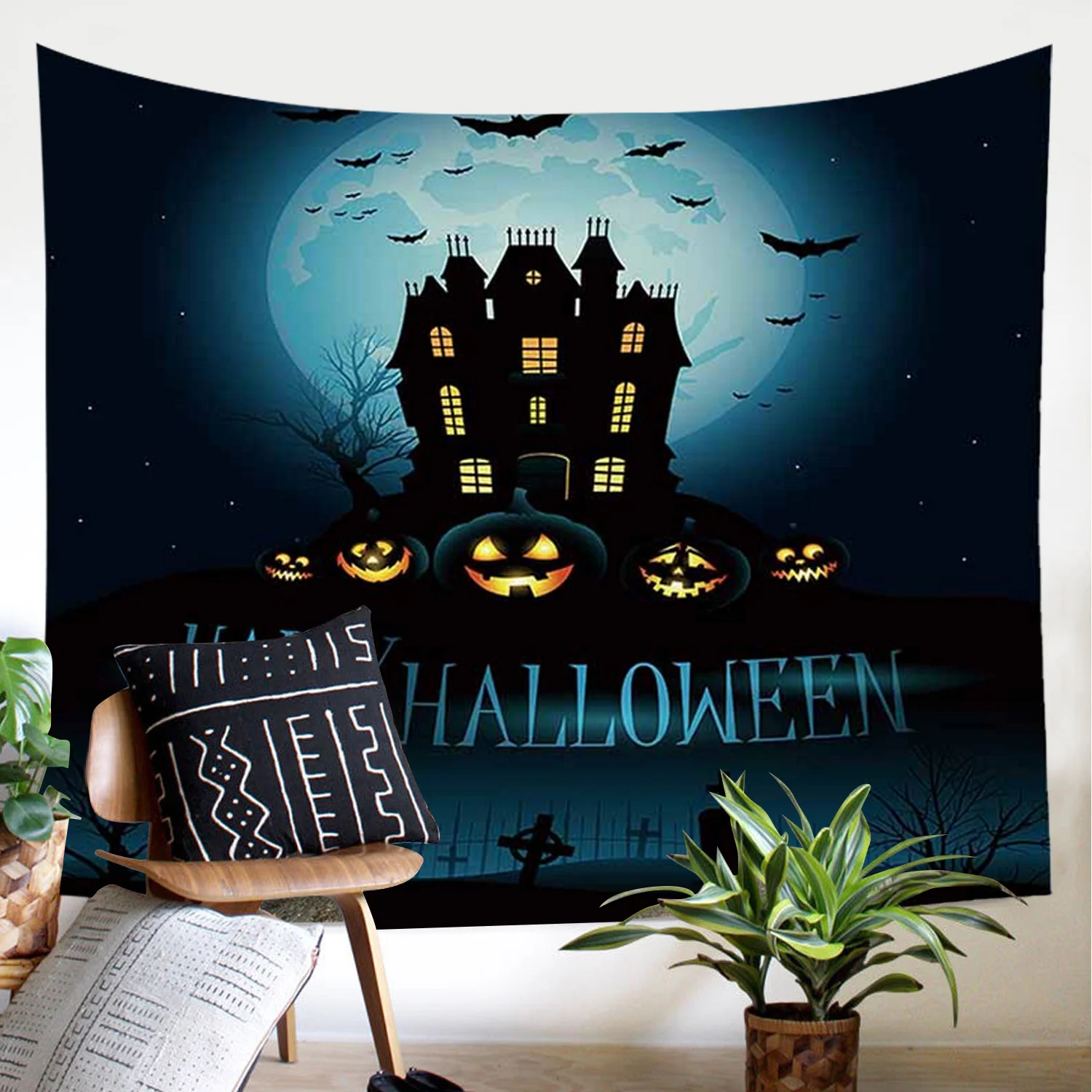 Behogar Background Table Cloth Curtain Shawl Beach Towel Blanket Wall Decoration Cloth for Halloween Theme Party 150x130cm