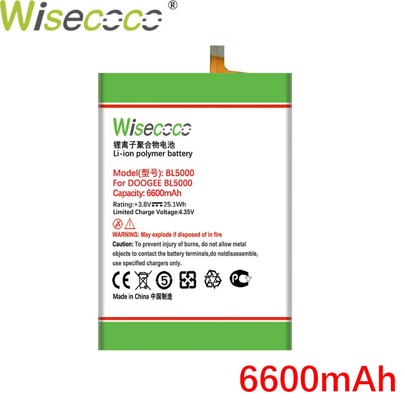 WISECOCO 6600 мАч BL 5000 Батарея Для Doogee BL5000 мобильный телефон в наличии Высокое качество