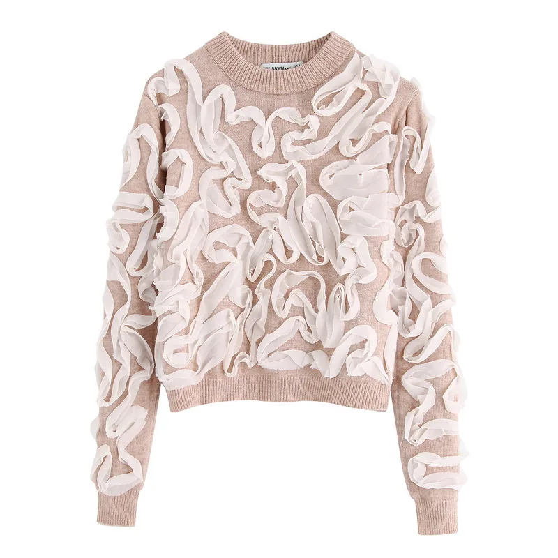Chic Women Knit Pullover Autumn 2019 New Fashion Personality Ruffles Full Sleeve O-Neck Modern Lady Sweater Tops | Женская одежда