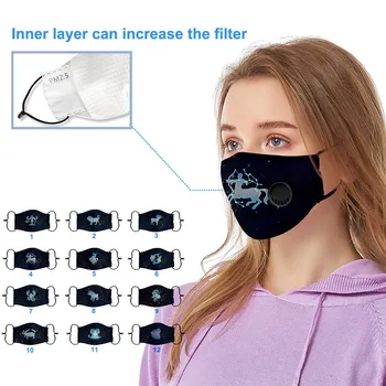 

2 PC Adult Mouth-muffle Washable Reusable Face Masks Constellation Print Adjustable Safet Filter Breather Valve Mask Health Care