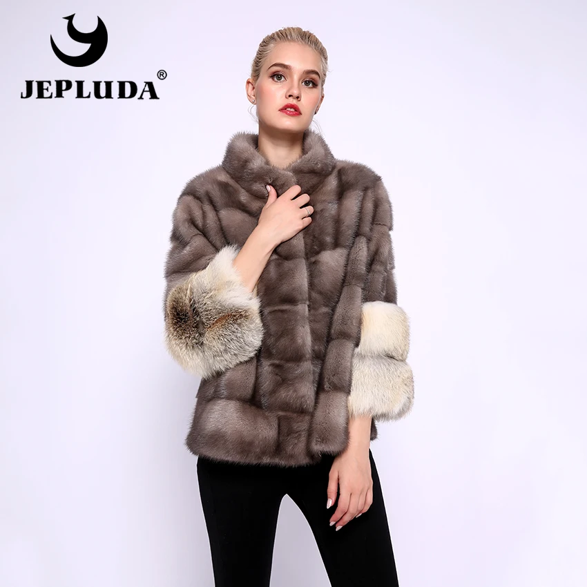 

JEPLUDA Latest Models Real Fur Coat Women Short Cuff Real Fox Fur Casual Natural Real Mink Fur Coat Women Winter Real Fur jacket