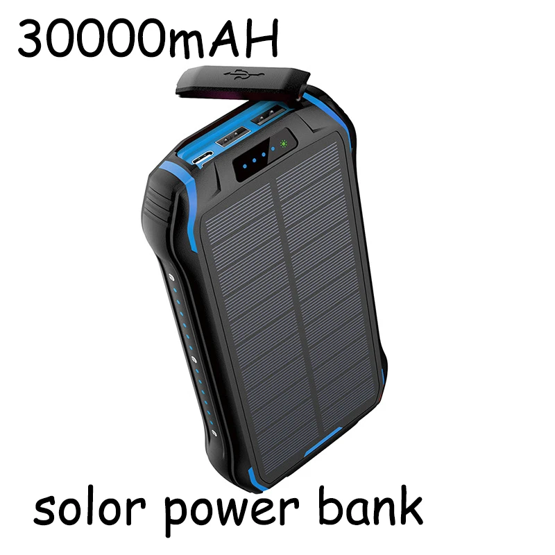 Skup Powerbank na energię słoneczną wodoodporna bateria Powerbank przenośna ładowarka do powerbanka LED LCD rzeczywista pojemność 30000 MAh dla wszystkich smartfonów