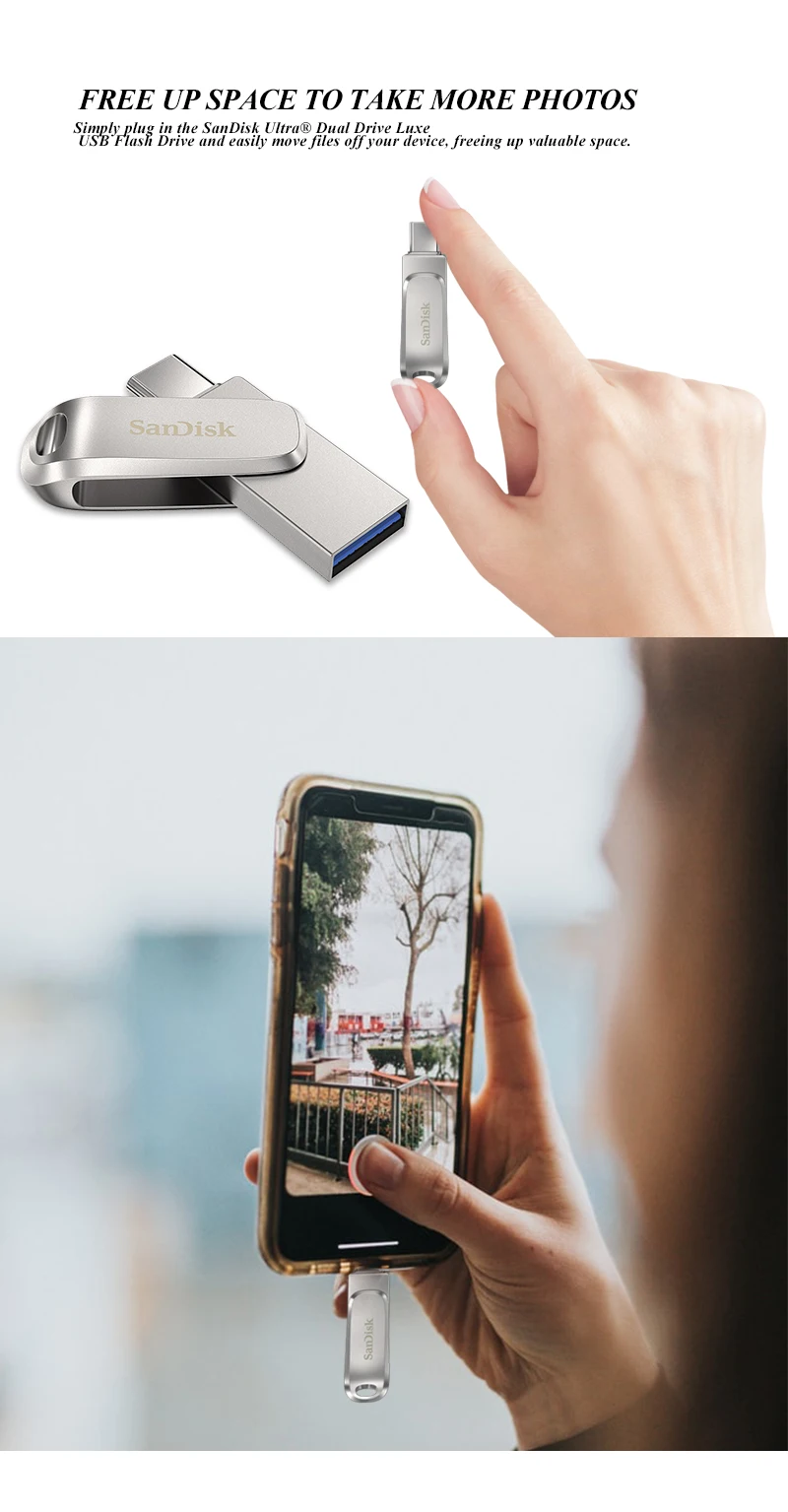 SanDisk Ultra Dual Drive Luxe USB 3.1 Type C 1TB Flash Disk Metal Memory Stick USB Type A Pendrive DDC4 thumb drive