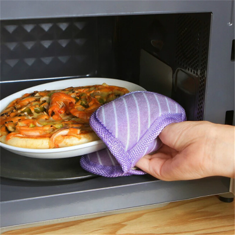 

4 Colors Fashion Twill Stripe Kitchen Cooking Microwave Baking BBQ Oven Potholders Oven Mitts Kitchen Anti Perm Gloves