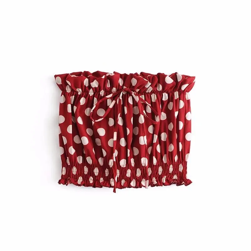 

2018 Bohemian Playful Polkadot Boob Tube Top Drawstring Short Holiday Beach Versatile Vest