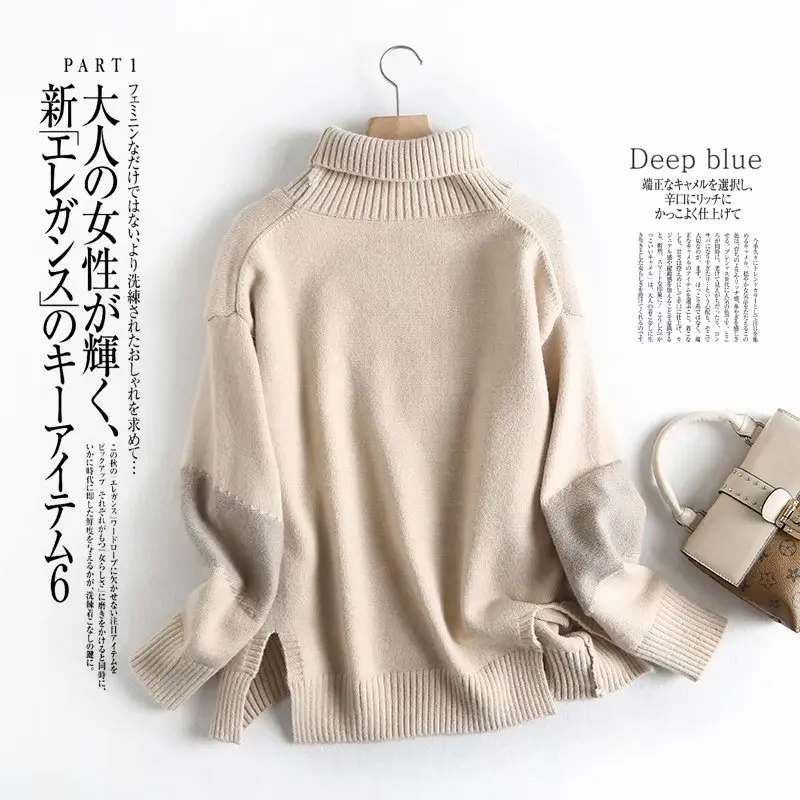 

Spring Women Winter Turtleneck Thick Patchwork Sweater Jumper Long Sleeve 2020 Autumn Black Warm Pullover Sweaters Feminina