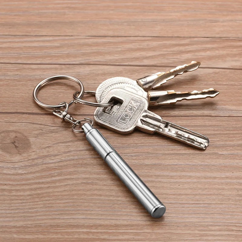 Multifunctional Portable Key Ring Stainless Steel Telescopic Pen 1pc Ball Point Pen 5pcs Refills Set Keychain Tool