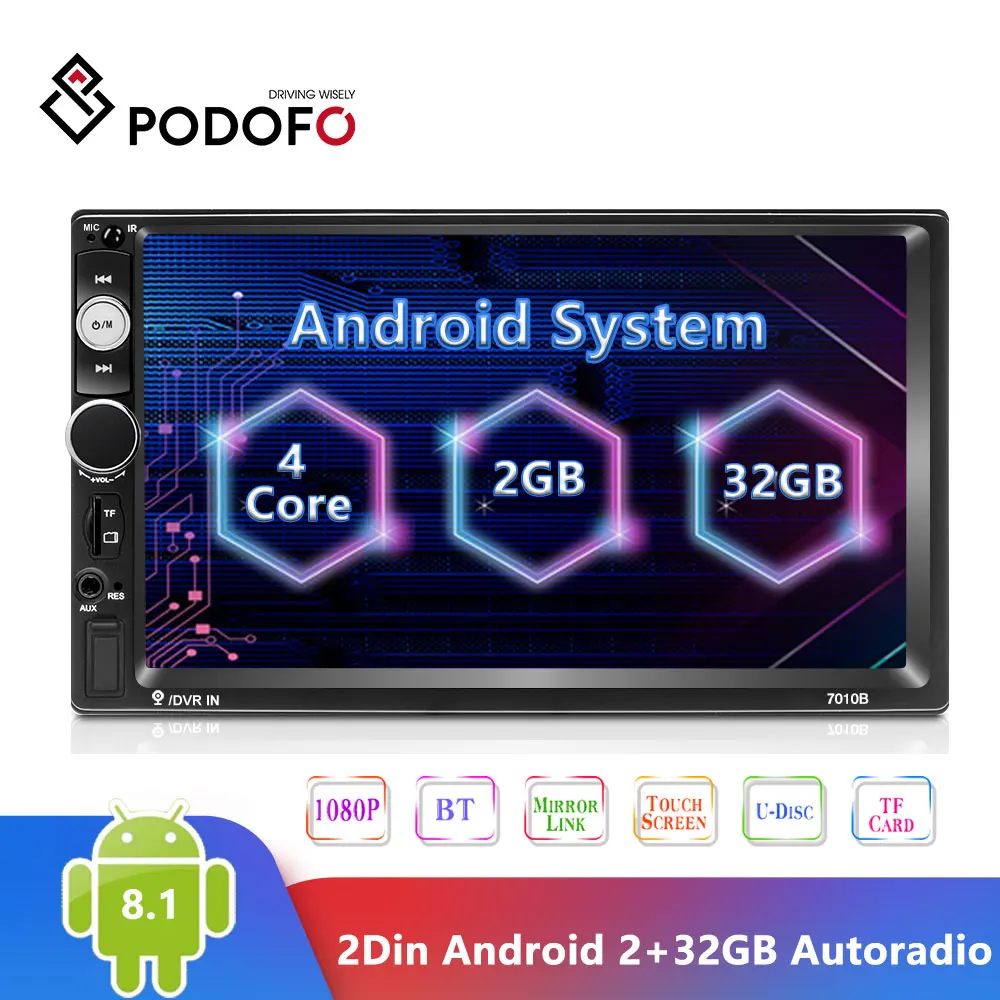 Podofo Android 2 Дин Радио 7 "авто мультимедийный плеер gps навигации Bluetooth зеркальная поверхность подключение Intelligent системы MP5 плеер