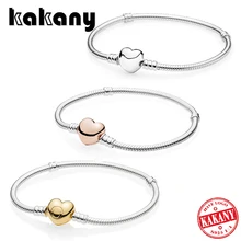 Kakany, 1:1, высокое качество, 925 пробы, серебряный браслет Moments, блестящее сердце, браслеты для женщин, поп, сделай сам, ювелирное изделие