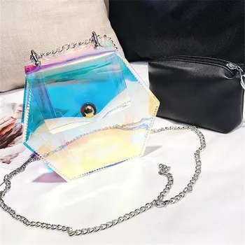 

Summer Transparent Women Bag Korean Transparent Pvc Jelly Bag Chain Messenger Bags Laser Transparent Holographic Jelly Bags