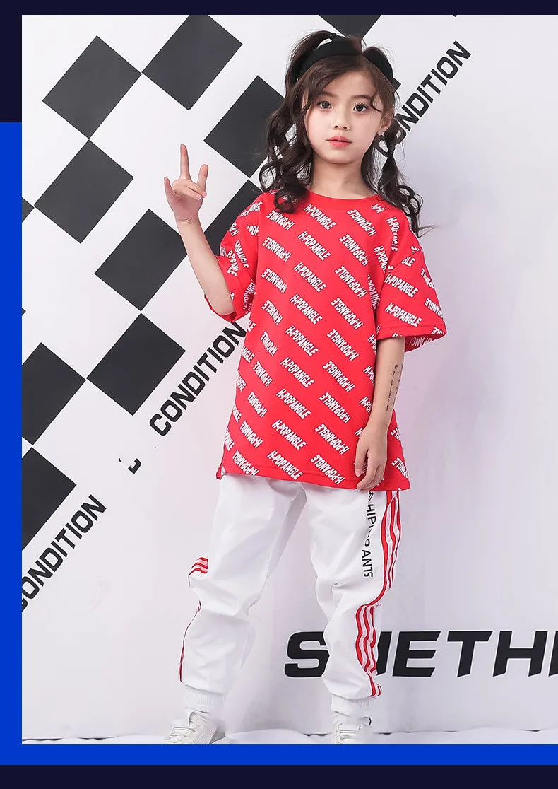 Children's Jazz Costumes New Hip-Hop Set Summer Girls Short-Sleeved Print shirt Pants Suit Kids Catwalk Show Performance Clothes (14)