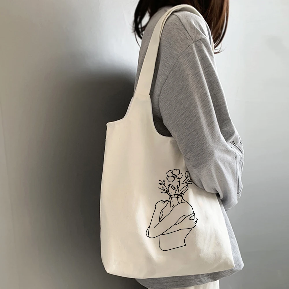 Korea Simple Printed Canvas Bag Ladies Shoulder Bag Vintage Large Capacity  Shopping Handbag Female Fashion Aesthetic Tote Eco|Shopping Bags| -  AliExpress