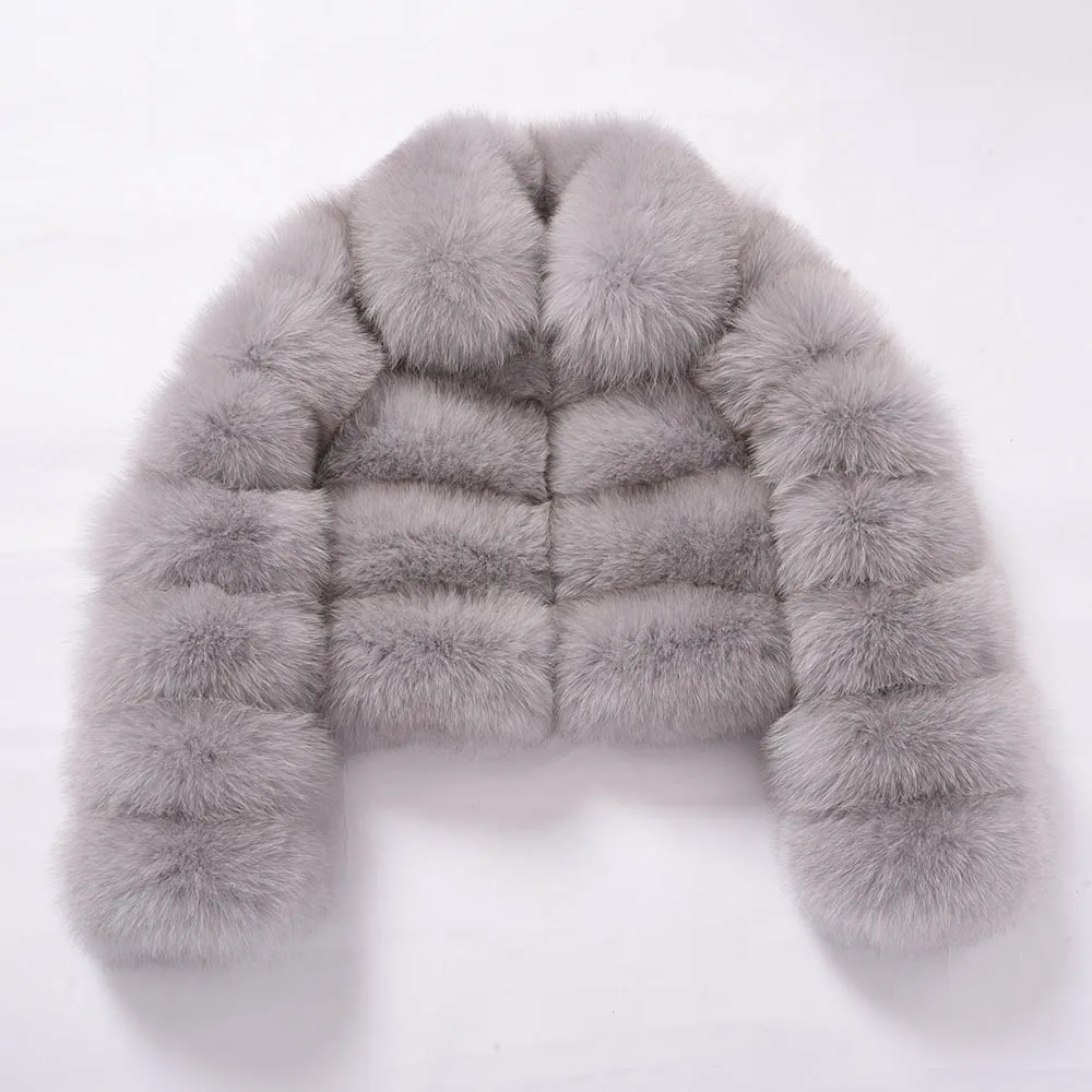 Jancoco Max, Новое поступление, куртки из натурального меха, женская мода, Лисий мех, короткие пальто, зимнее пальто, женская меховая верхняя одежда S7636 - Цвет: Light Grey