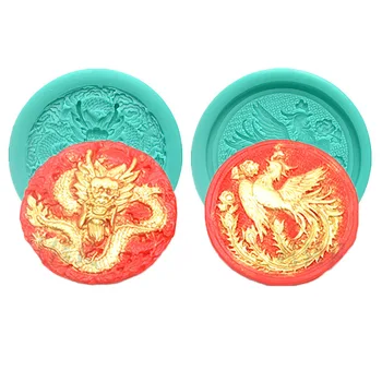 

1 set of kitchen bake ware fondant mold silicone mold dragon and phoenix pattern cake decoration tools Chinese New Year cookies