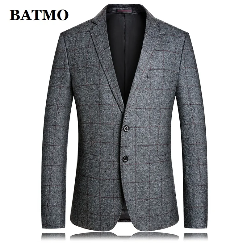 

BATMO 2019 new arrival autumn high quality wool plaid casual slim blazer men,male suits,men's jackets ,plus-size M-4XL 5628
