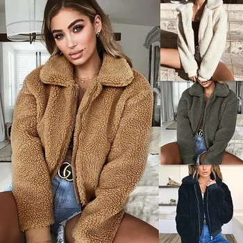 

Women Fashion Solid Color Coat Thicken Soft Fleece Winter Autumn Warm Jacket Hooded Zipper Overcoat Female Casual Outwear Coat