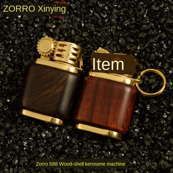 

Personality Red Wooden Fuel Kerosene Cigarette Lighter Original Oil Grinding Wheel lighter Mini Key Chain Military Gadgets