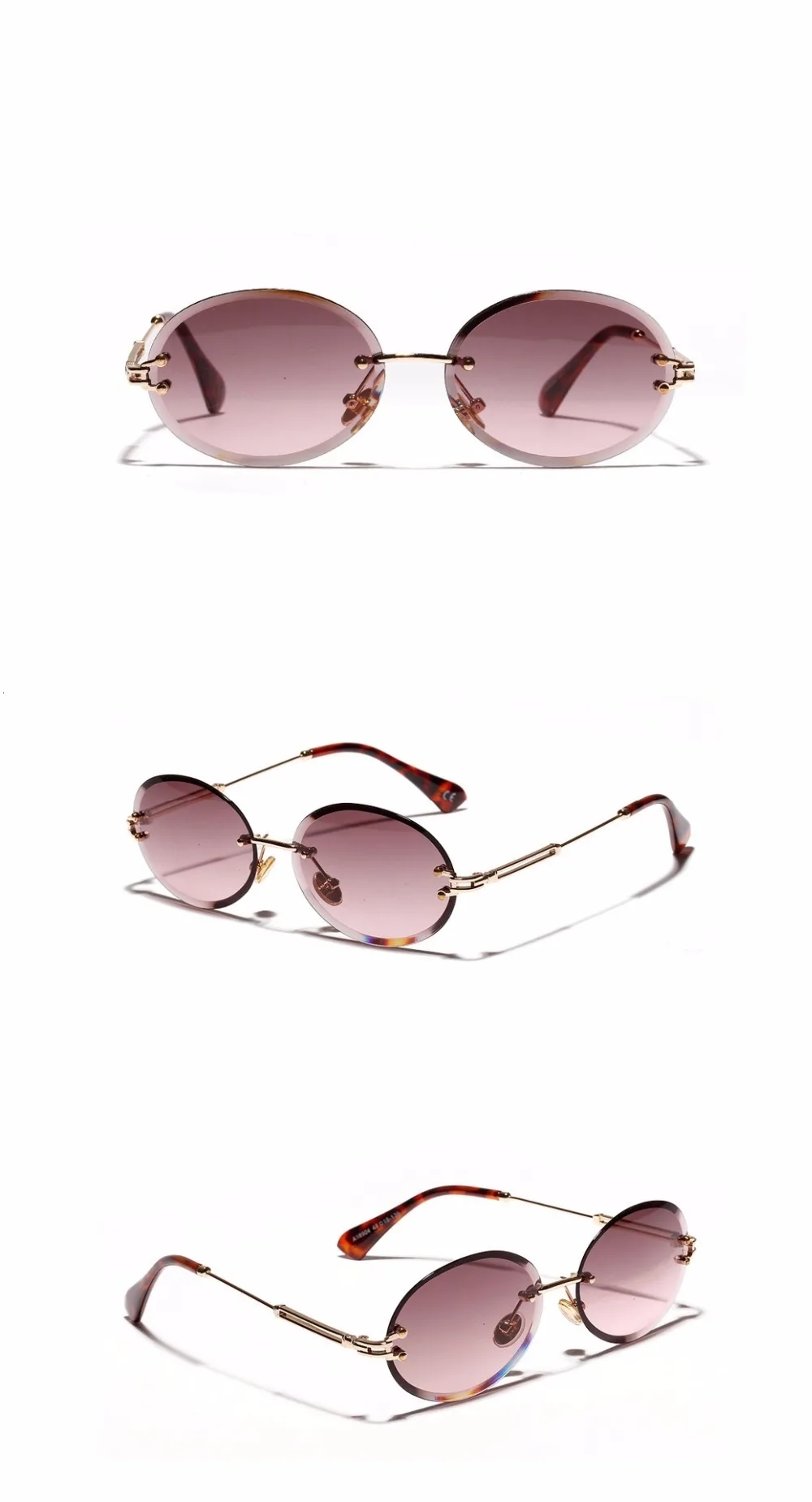 Роскошные винтажные тонированные Овальные Солнцезащитные очки без оправы, женские круглые очки, градиентные солнцезащитные очки с кристаллами, мужские солнцезащитные очки UV400