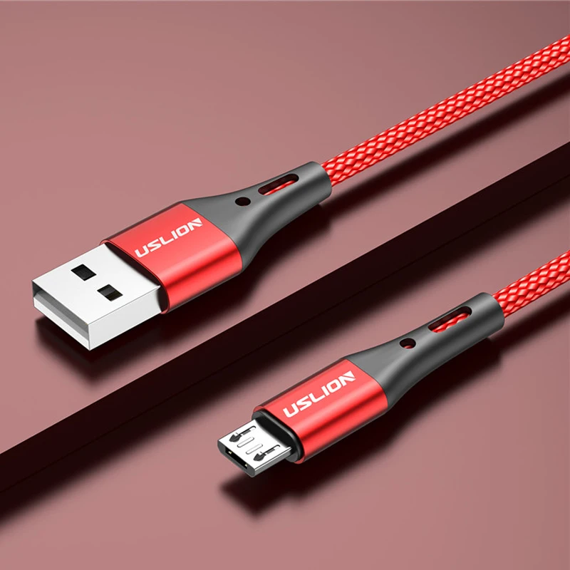 USLION 2m 3M USB кабель с Micro USB кабель 3A кабель передачи данных для быстрой зарядки для Xiaomi Redmi 4X samsung J7 Android мобильный телефон Microusb Зарядное устройство - Цвет: Red