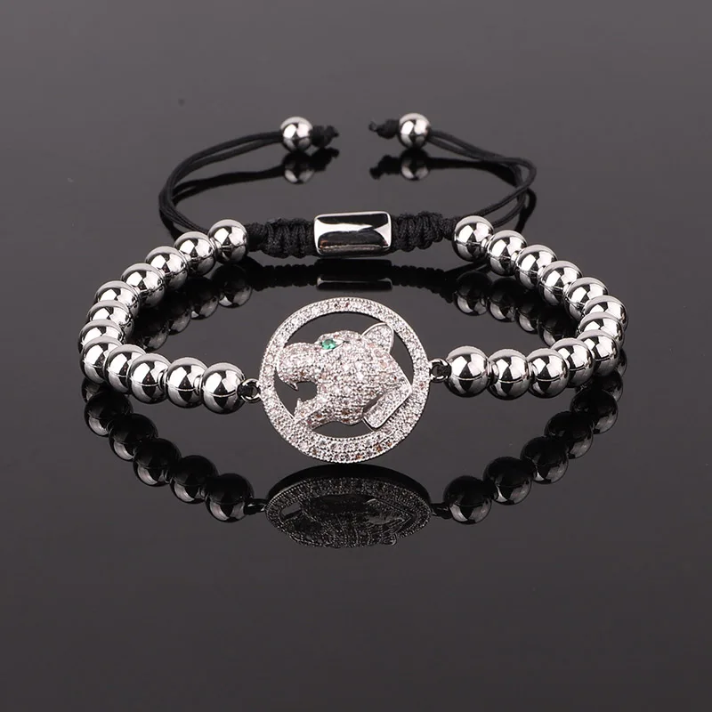 Classic Design Stainless Steel Beads CZ Pave Leopard Charm Handmade Macrame Friendship Bracelet Men Women - Image 4