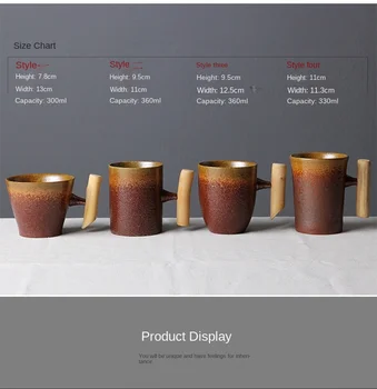 

Japanese Style Vintage Ceramic Mug Tumbler Rust Glaze Tea Milk Beer Mug with Wood Handle Water Cup Home Office Drinkware