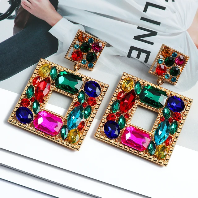Charm Dangle Earrings For Women Girl 2022 Luxury Ear Accessories Vintage Fairy Square Crystal Brincos Christmas Pendant Jewelry 1