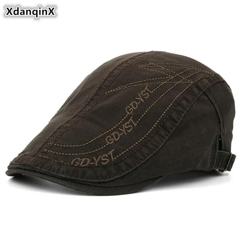 XdanqinX 100% Cotton Letter Embroidery Berets Autumn Men's Retro Fashion Sports Caps Adjustable Size Vintage Tongue Snapback Hat