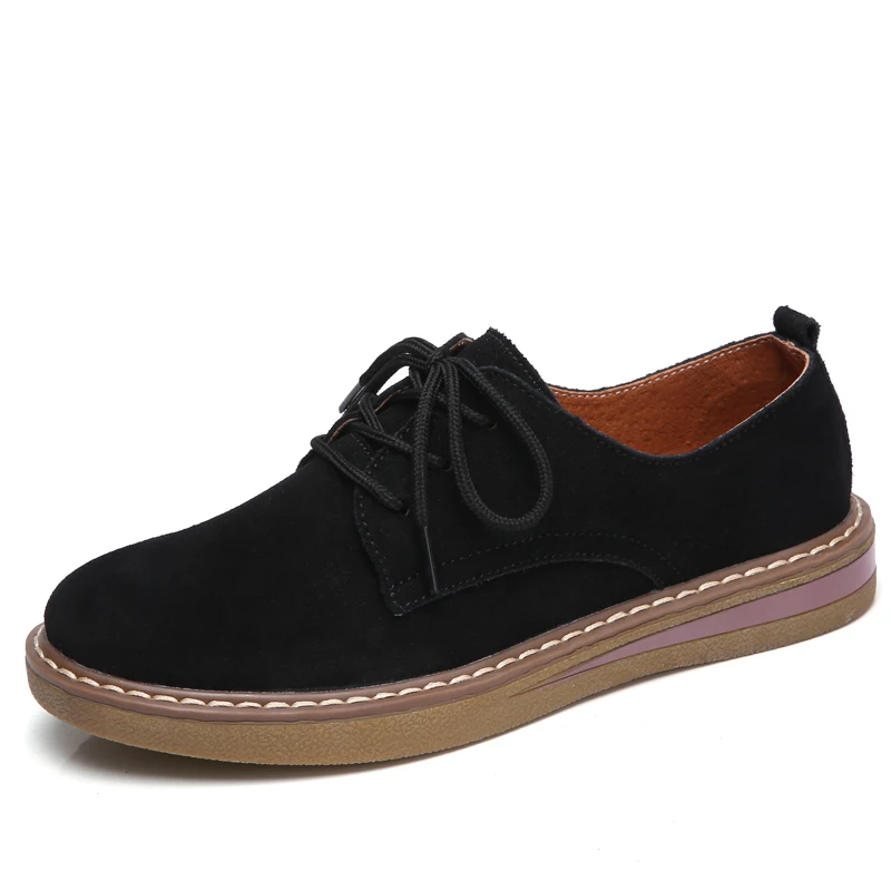 OdoRola/осенние женские кроссовки; Туфли-оксфорды на плоской подошве; женские замшевые водонепроницаемые Мокасины на шнуровке; мокасины на плоской подошве с круглым носком; зимняя обувь - Цвет: 989 Black
