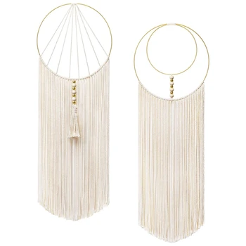 

2 Pcs Macrame Wall Hanging Woven Wall Decor Art Boho Chic Bohemian Home Decorations for Apartment Bedroom Living Room