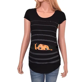 

Maternity Cute Funny Clothing Blouse Maternity Short Sleeve Baby Print Striped Short Sleeve T-shirt Pregnant Tops #1212