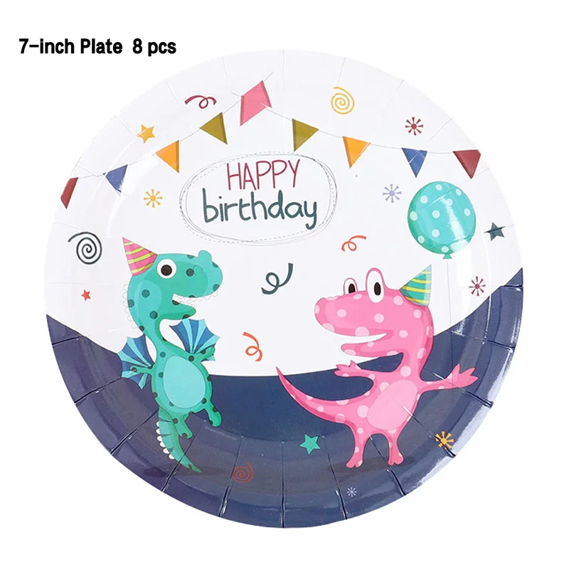 8pcs 7inch plate Розовые синие одноразовые столовые приборы динозавр тема вечерние Декор Бумага с динозаврами Тарелка Для детей день рождения детский душ вечерние принадлежности - Цвет: 8pcs 7inch plate