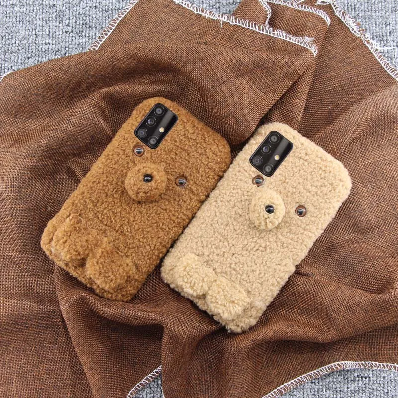

For SamSung M31S Case Fashion winter Keep warm Plush Bear doll Silicone Back Cover For SamSung M31S M317 Phone Protection Cases