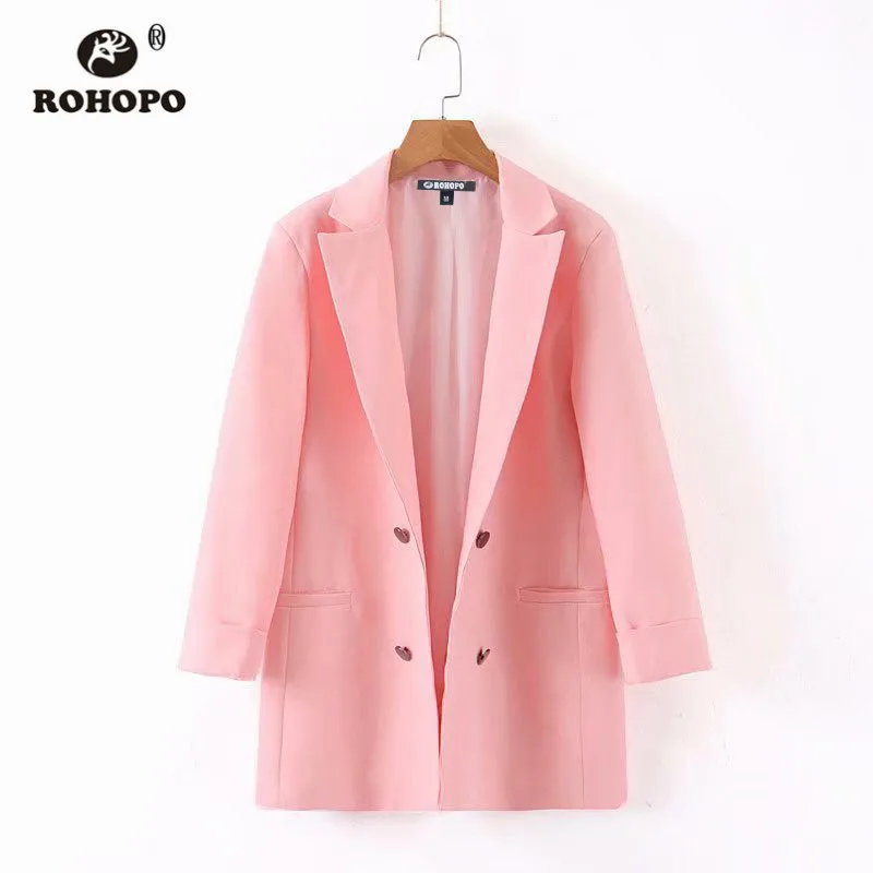 ROHOPO двойной груди Buttonss Ruched манжеты Осень дамы розовый блейзер#2149 - Цвет: NEW