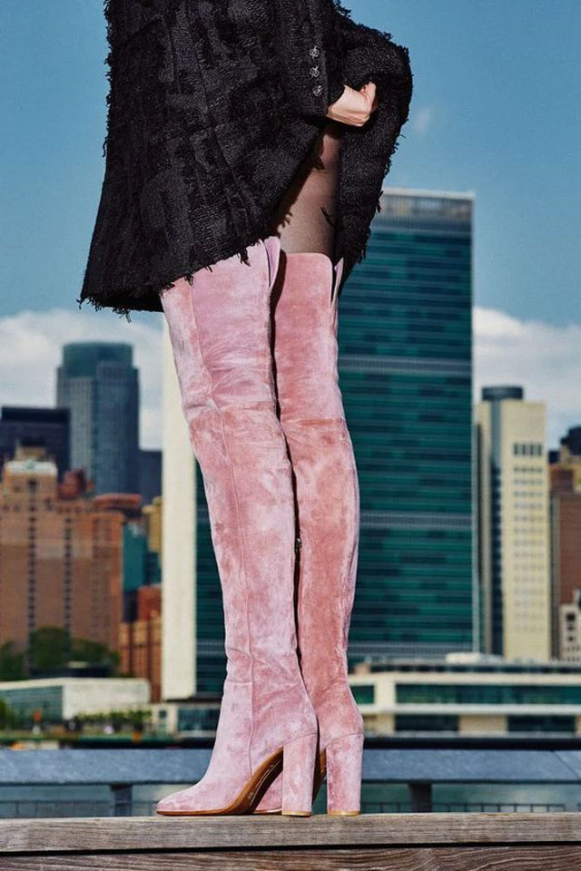 Botas por encima la rodilla de terciopelo, botines hasta el muslo de tacón alto grueso, moda urbana, color rosa, rojo y azul real, primavera otoño|Botas sobre la rodilla| - AliExpress