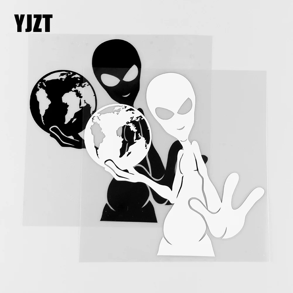 Yjzt 15.7x16cm Alien Earth Ufo Humanoid Car Stickers Creative Vinyl