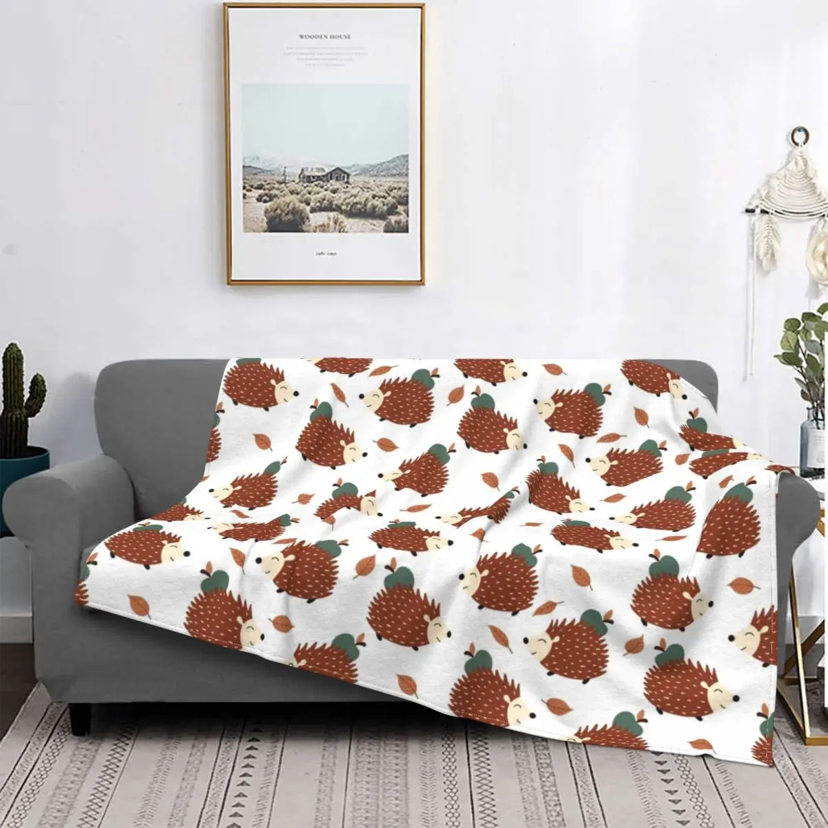 

Autumn Hedgehog Apple Blanket Animals Woodland Warm Bedspread Plush Soft Cover Fleece Throw Blanket Bedding Sofa Bedroom Fluffy