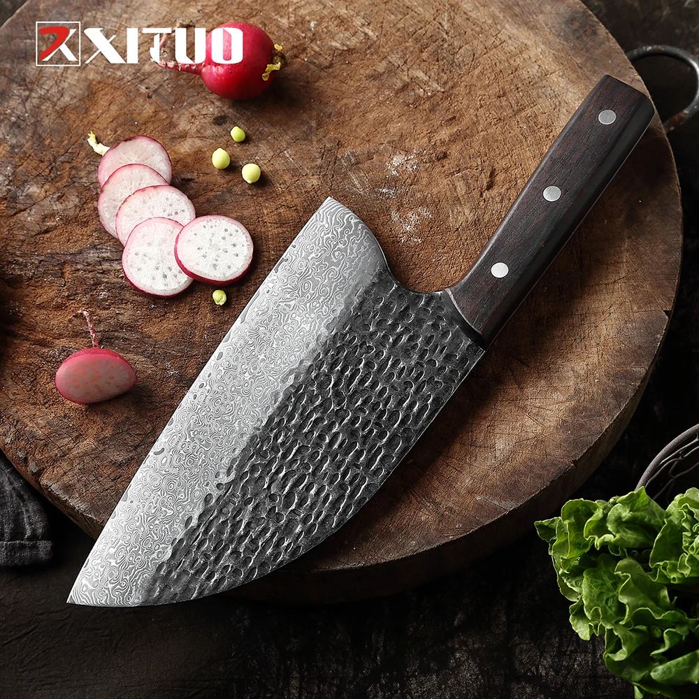 

XITUO 8 Inch Butcher Knife 67 layer Damascus Steel Chef Knives 62 HRC Cleaver For Home Kitchen knife Ebony Handle Wide Blade