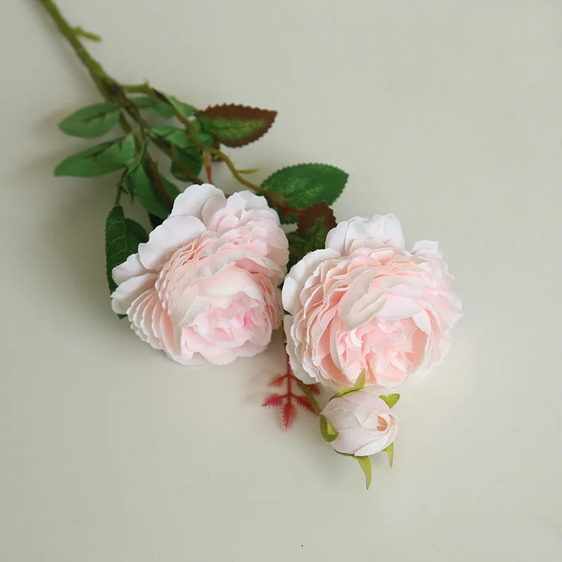 3 головки искусственных роз Белые пионы шелковые цветы Красный Розовый Синий искусственный цветок для свадьбы Декор для дома пион букет цветок - Цвет: light pink