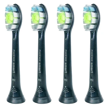 

4pcs Black W2 Electric Toothbrush Replacement Heads Compatible HX3 HX6 HX9 with Sensor Chip Smart Pairing APP Tracking Gum care