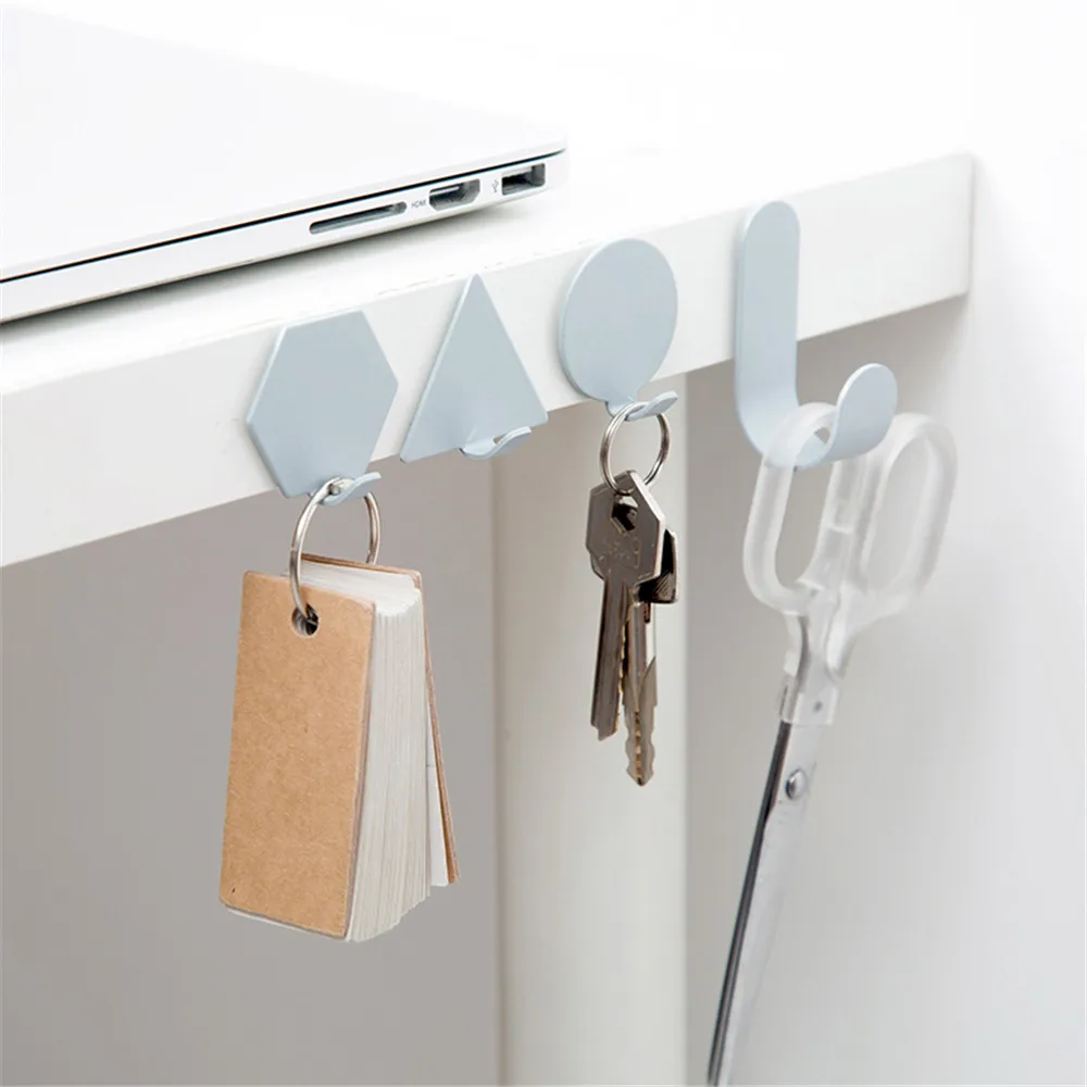 

Kitchen Bathroom Hook Creative Geometric Wrought Iron Wall Hook Hats Bag Robe Key Hooks For Adhesive Wall Hanger Decoration 4PCS