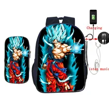 2 шт./компл. школьные сумки с пеналом аниме Dragon Ball Z рюкзак Гоку печать usb зарядка дорожные сумки для подростков
