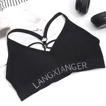 

New Threaded V-shaped Beauty Back Tube Top With Underpants Ring Shockproof Letter Non-steel Women Vest Sexy Underwear Sport P3I5